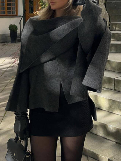 Manteau châle cape écharpe vintage gris