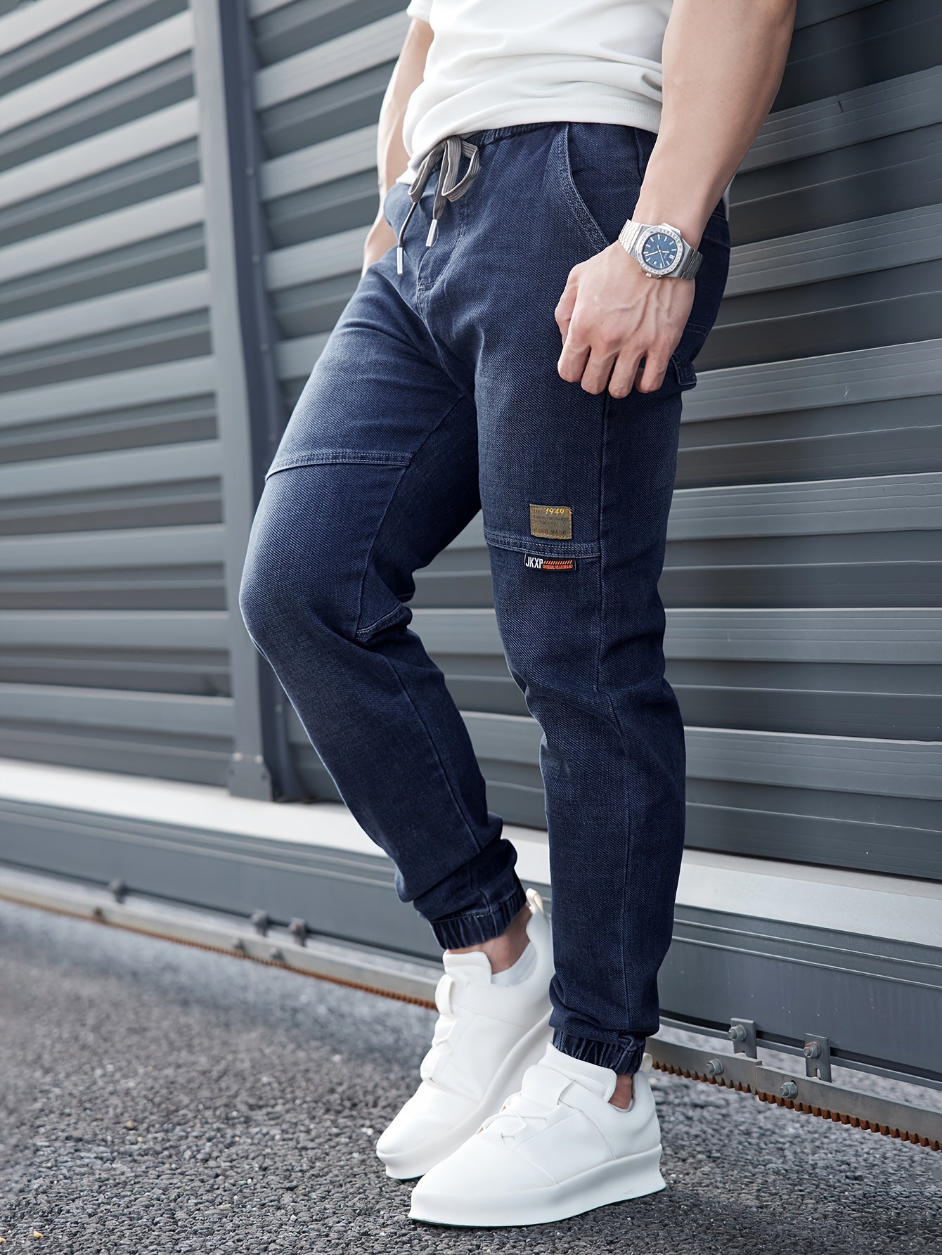 Dunkelblaue Jogger-Jeans mit Kordelzug - Tim