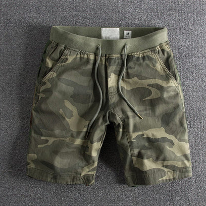 Camouflage shorts in olive green with drawstring and side pockets - Erik