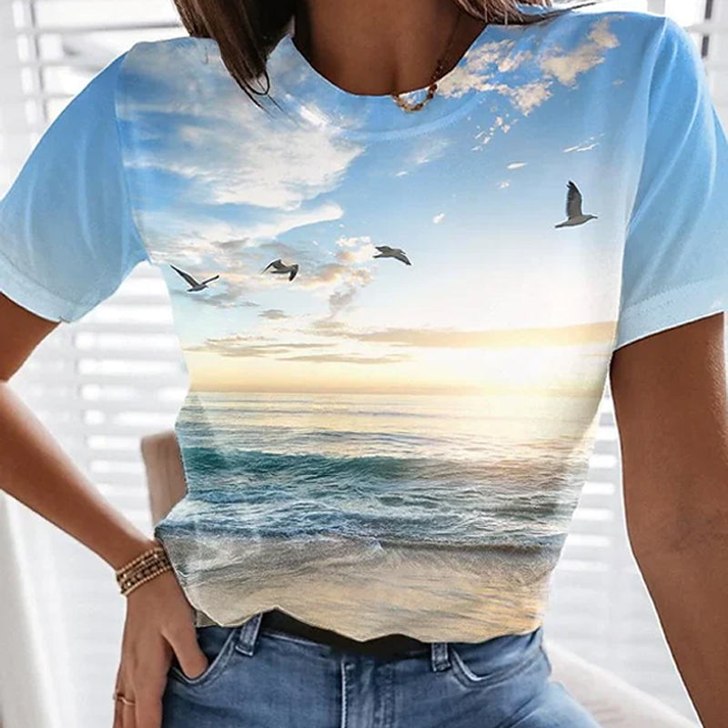 Damen Lässiges 3D-gedrucktes T-Shirt