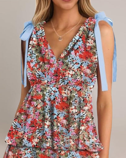 Maxi-Kleid mit V-Ausschnitt und gebundener Taille