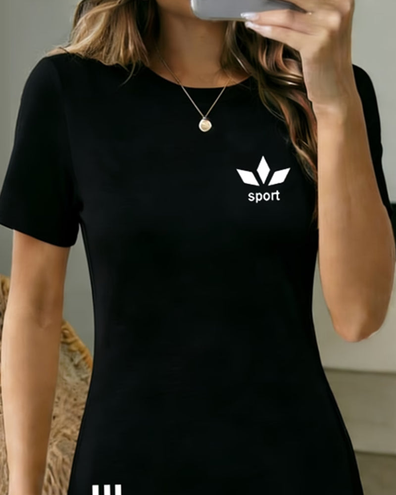 Kleid Bedruckt Rundhals Lässig