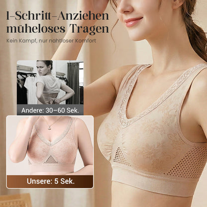 🏆Heißer Verkauf ✨Hochstützender, drahtloser Spitzen-BH – Netzrücken für Belüftung