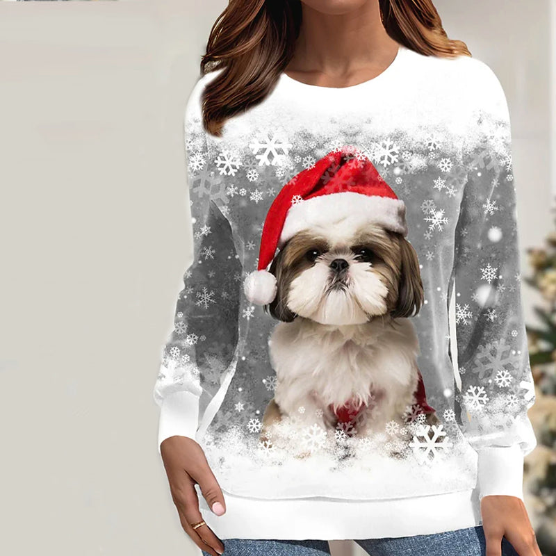 Weihnachts-Sweatshirt Mit Hundeaufdruck Grau