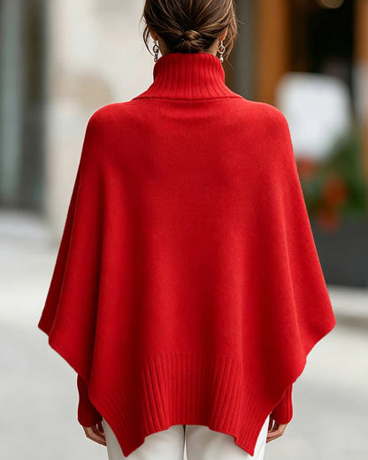Pullover Hoher Hals Asymmetrisch Poncho Stil