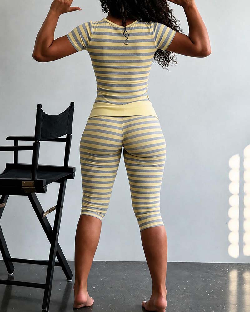 Set Rundhals Streifen Kurzarm
