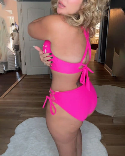 Sexy zweiteiliger Bikini in Unifarbe