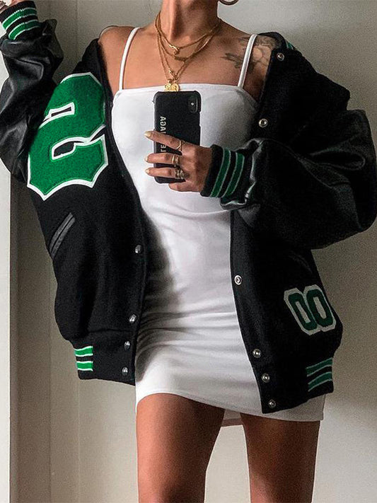 Retro Schwarze Oversize Logo Varsity Jacke