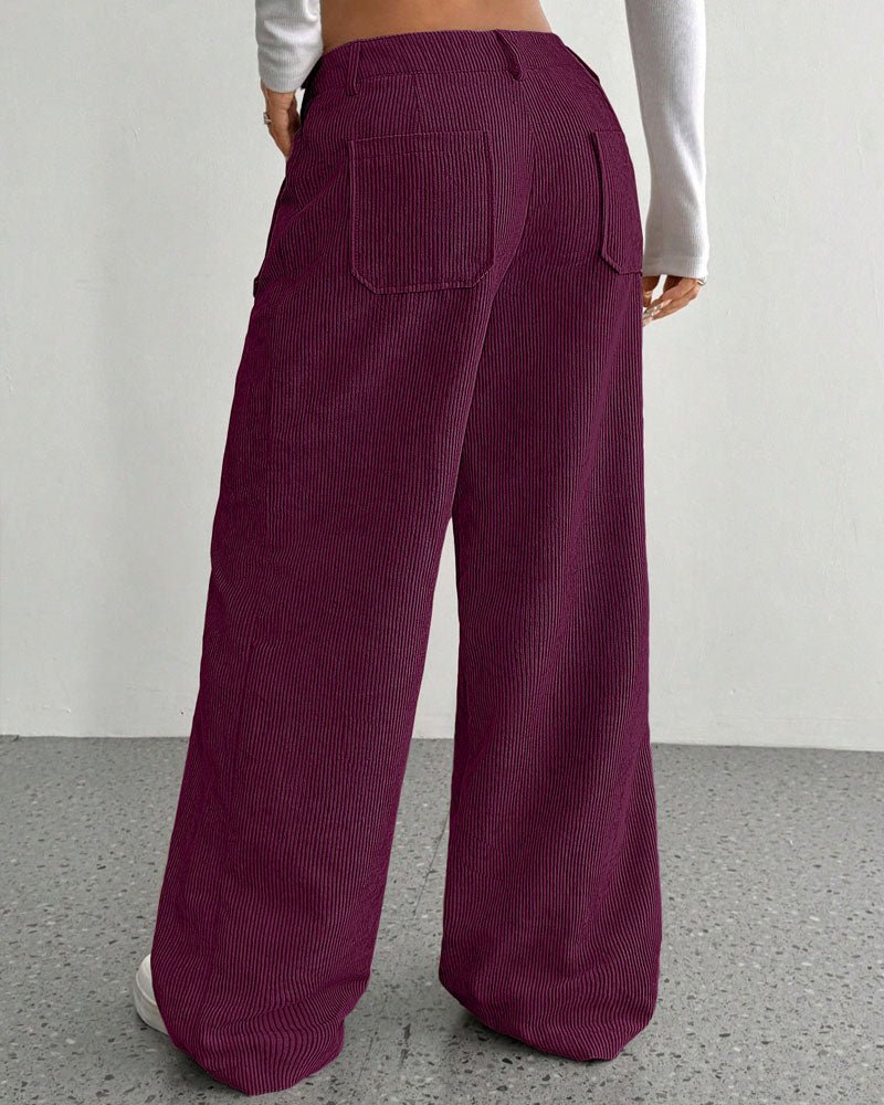 Hose Vorne Hinten Tasche Einfarbig Gerades Bein Lang