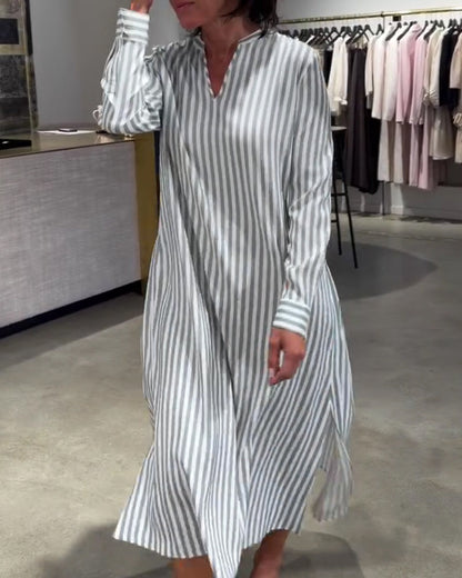 Kleid Gestreifter Seitenschlitz Maxi