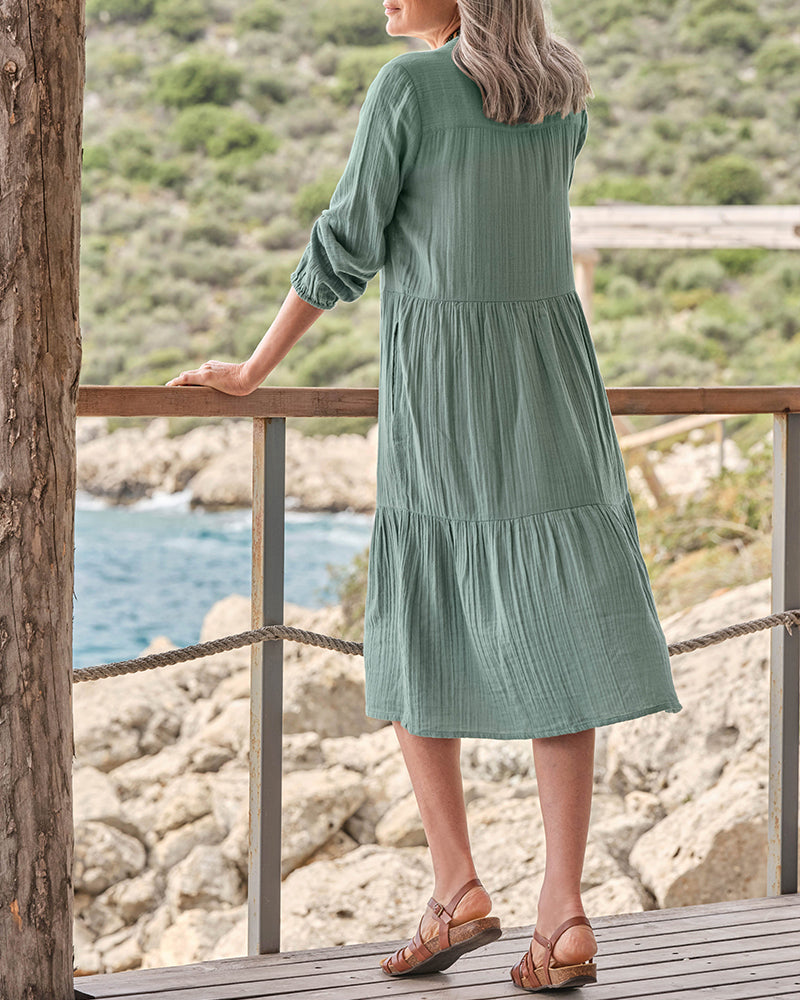 Kleid Einfach V-Ausschnitt Knöpfli