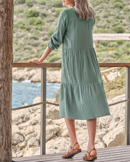 Kleid Einfach V-Ausschnitt Knöpfli