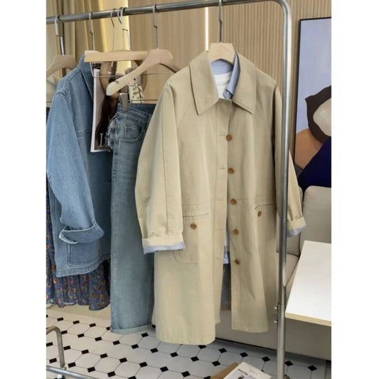 Long Button Down Trench Coat with Pockets for Women - Candida