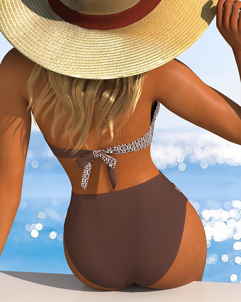 Bikini Neckholder Farbblock Überkreuz