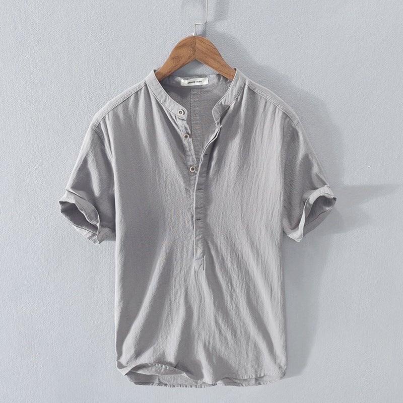 White linen shirt with stand-up collar – Julian