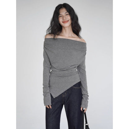 Gray Off Shoulder Long Sleeve Top for Women - Giuliana