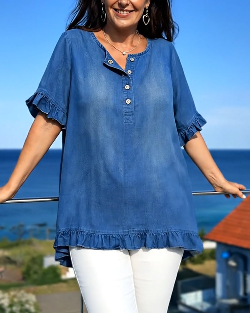Top Denim Rüsche Locker