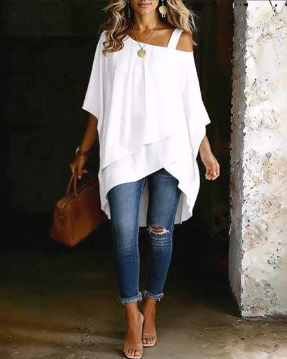 Bluse Asymmetrisch Cold Shoulder Einfarbig Lässig