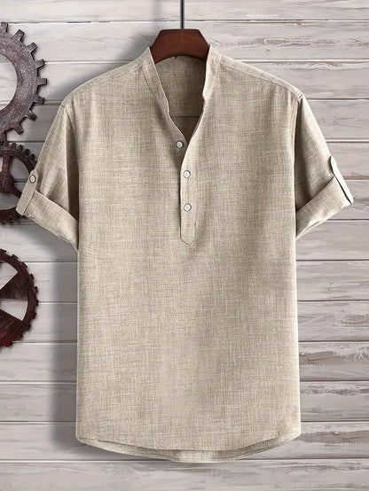 Einfarbiges Henley-Shirt Beige - Leo