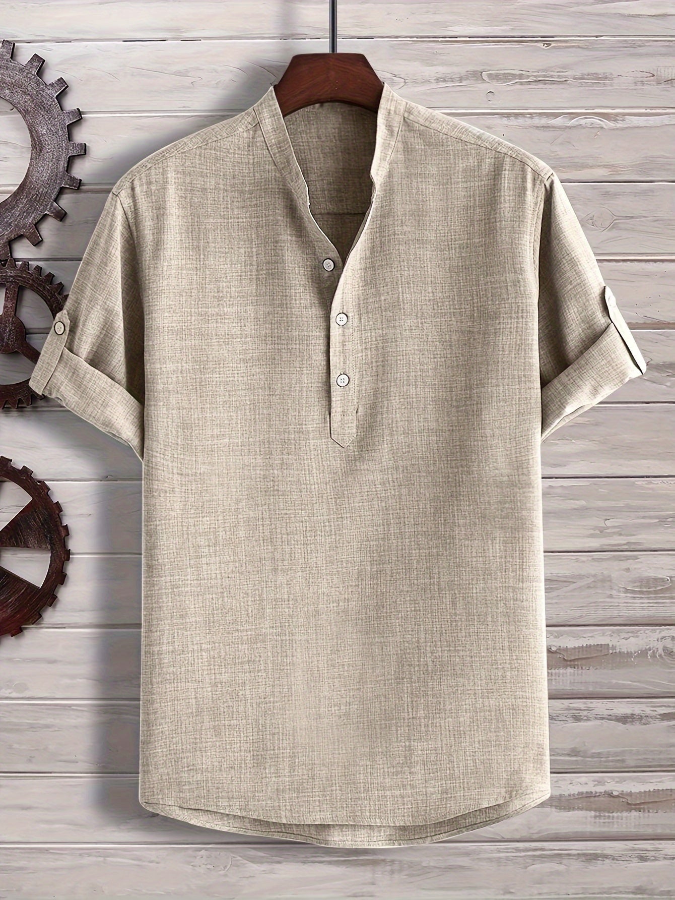 Green linen shirt with button placket - Jonas