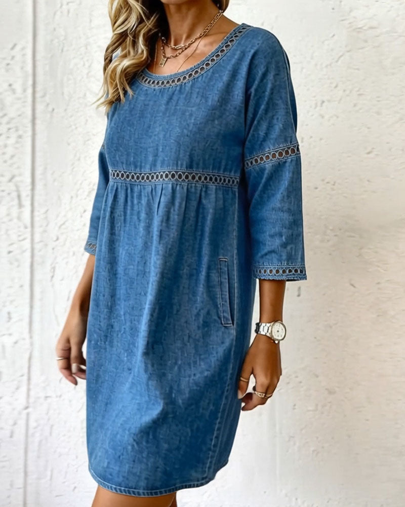 Kleid ausgeschnitten Kurzarm Denim