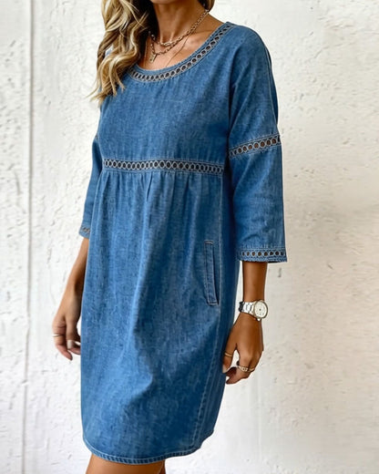 Kleid ausgeschnitten Kurzarm Denim