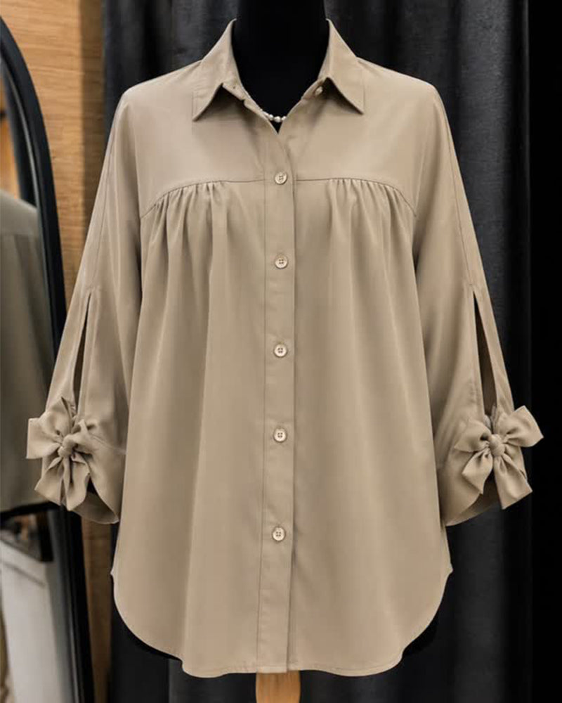 Bluse Schleife Detail Lässig Einfarbig
