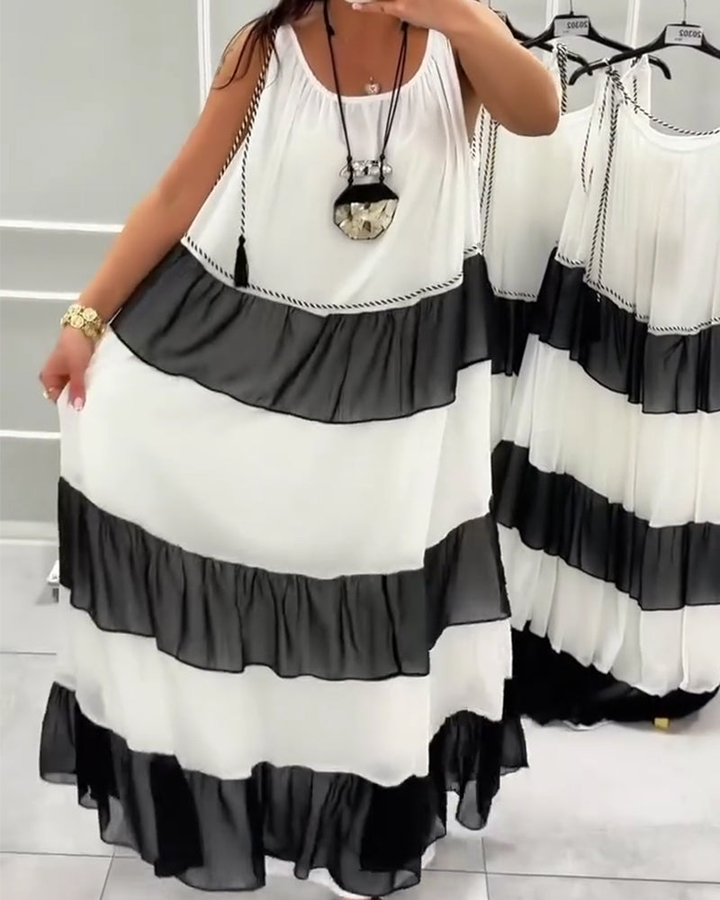 Kleid Rundhals Ärmellos Colorblock