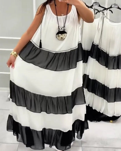 Kleid Rundhals Ärmellos Colorblock