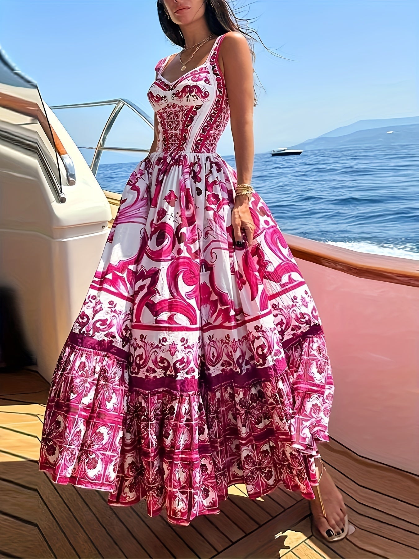 Fuchsia-Raffinesse - Sommerkleid mit Ornament-Design