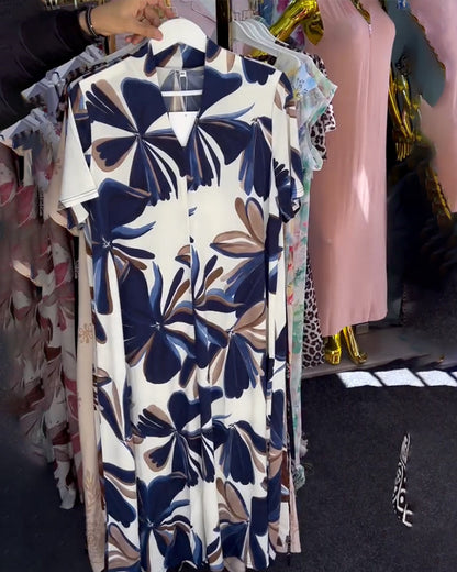 Kleid Elegant Blumen Druck Ärmellos