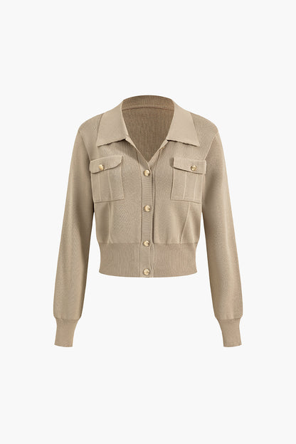 Einfarbiges Vintage Crop Top mit Knopfleiste und Maxirock Set