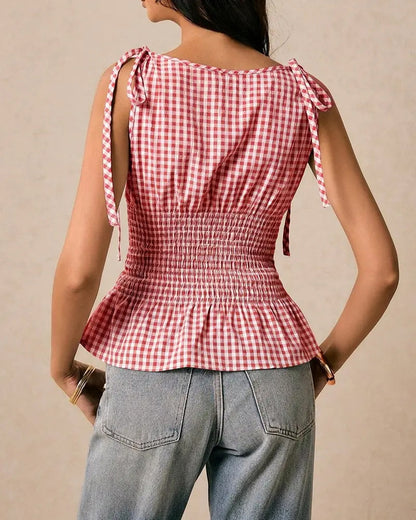 Bluse Ärmellos Karo Binden Taille