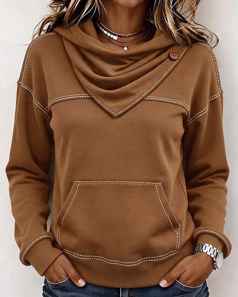 Sweatshirt Gestapelter Kragen Tasche Gespleißt
