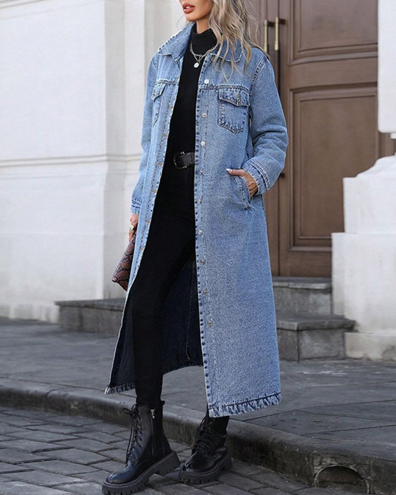 Mantel Revers Tasche Knopf Denim
