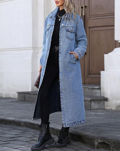 Mantel Revers Tasche Knopf Denim