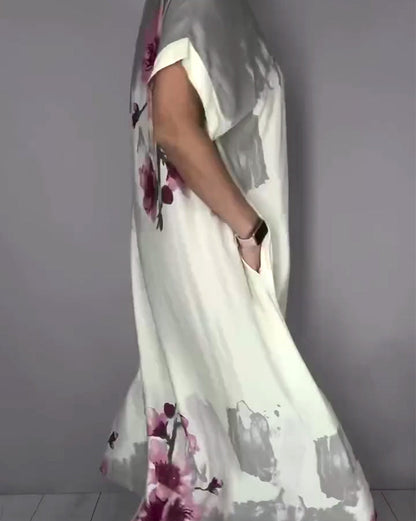 Kleid Tinte Waschen Pfirsichblüte V-Ausschnitt Maxi
