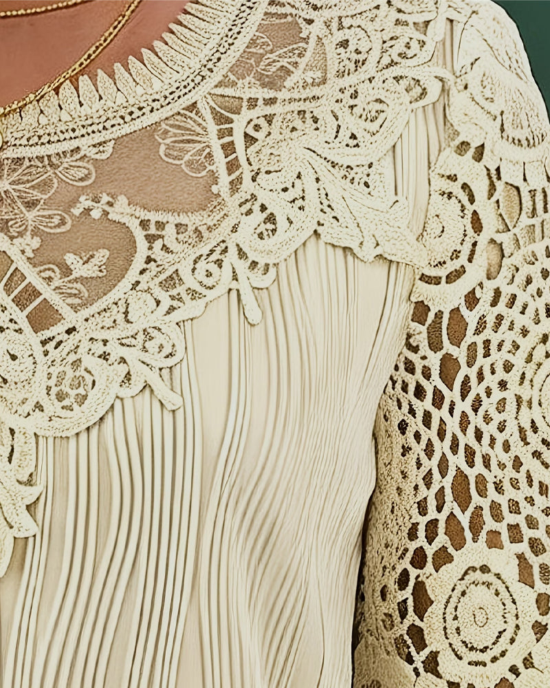 Bluse Langer Ärmel Welle Spitze