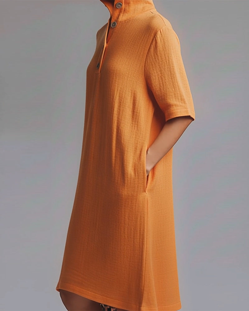 Kleid einfarbig Stehkragen kurzärmlig