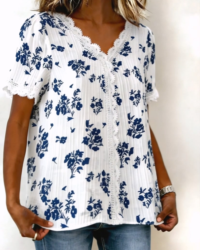 Bluse Kurzarm Frisch Floral