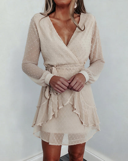 Kleid V-Ausschnitt Dreidimensionale Blume Allround