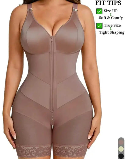 Damen Reißverschluss Spitze Bauchkontrolle Shapewear Bodysuit