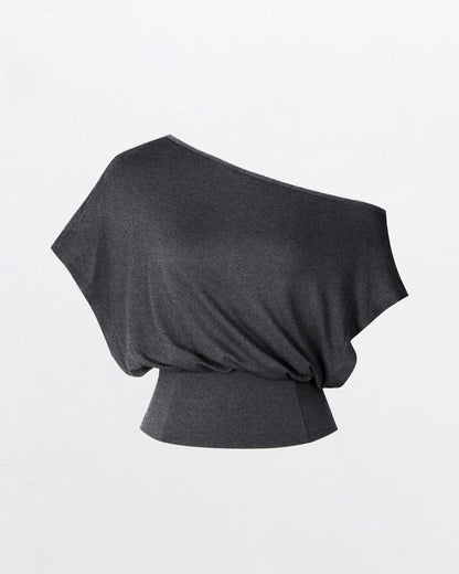T-Shirt Asymmetrischer Saum Tailliert Fledermaus