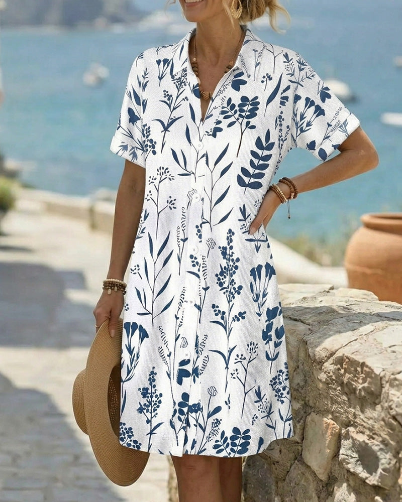 Kleid Frischer Botanischer Print A-Linie