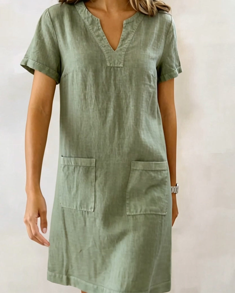 Kleid Kleiner V-Ausschnitt Tasche Shift