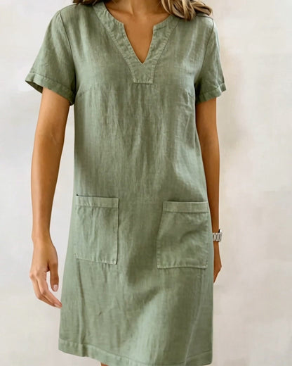 Kleid Kleiner V-Ausschnitt Tasche Shift
