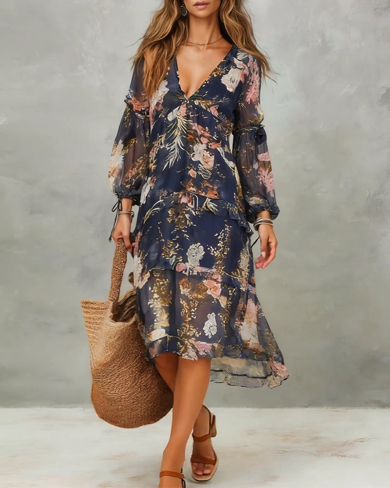 Kleid Sexy V-Ausschnitt Bohemien