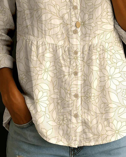 Bedruckte Bluse Mit V-Ausschnitt Und Knopfleiste