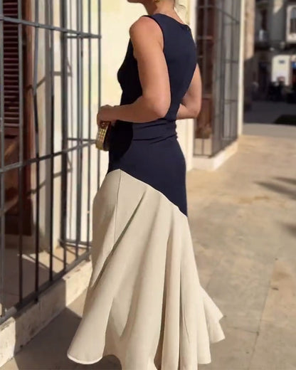 Farbblockiertes Ärmelloses Modekleid
