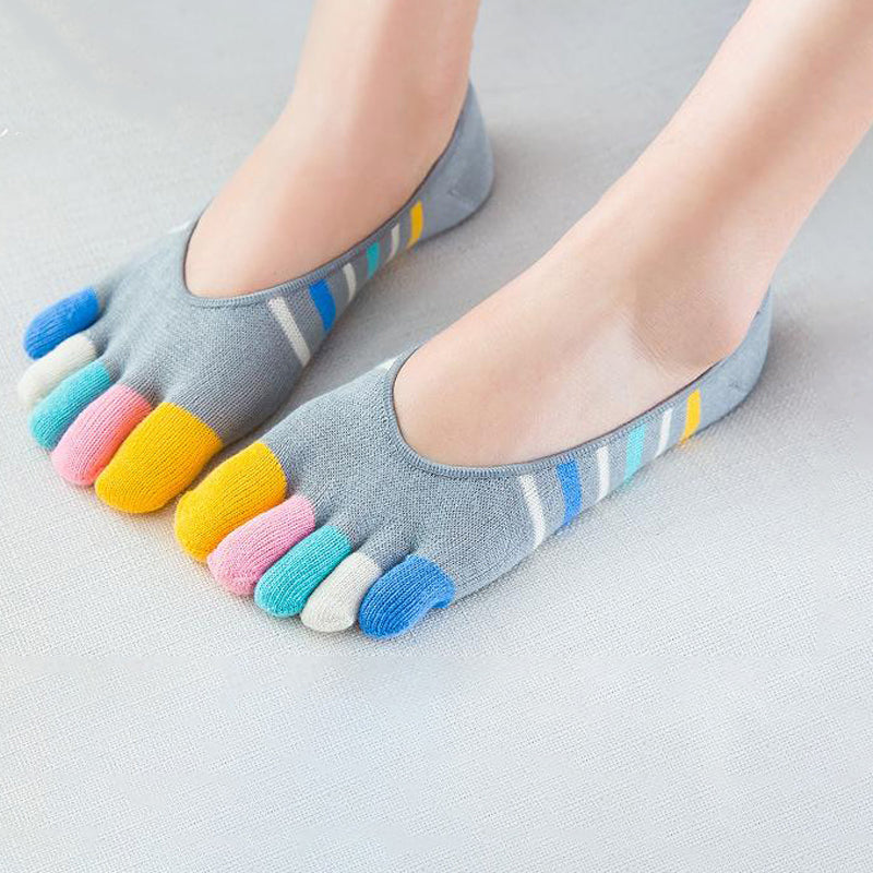 Bunt Gestreifte 5-Finger-Socken Grau